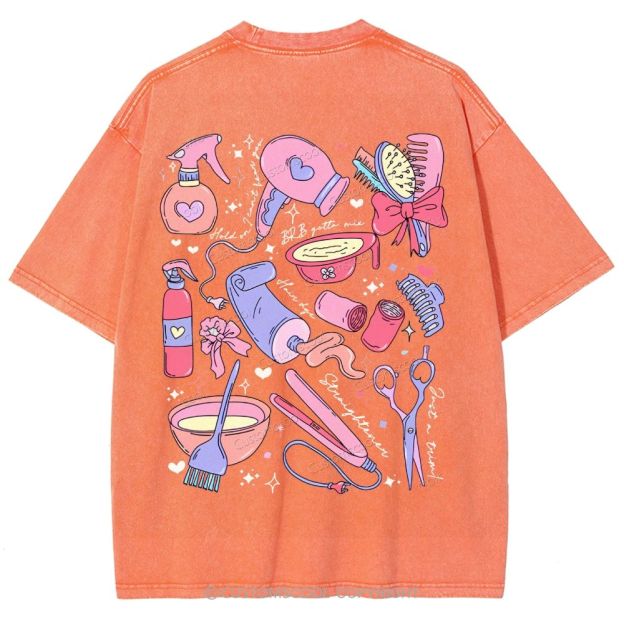 Comb Scissors Hair Dryer Addcustom Unisex Fit Washed T-Shirt Customscool