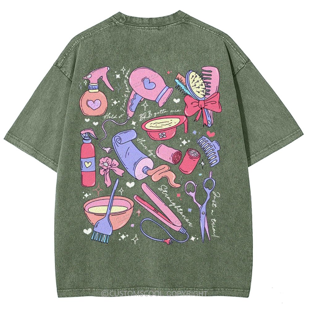 Comb Scissors Hair Dryer Addcustom Unisex Fit Washed T-Shirt Customscool