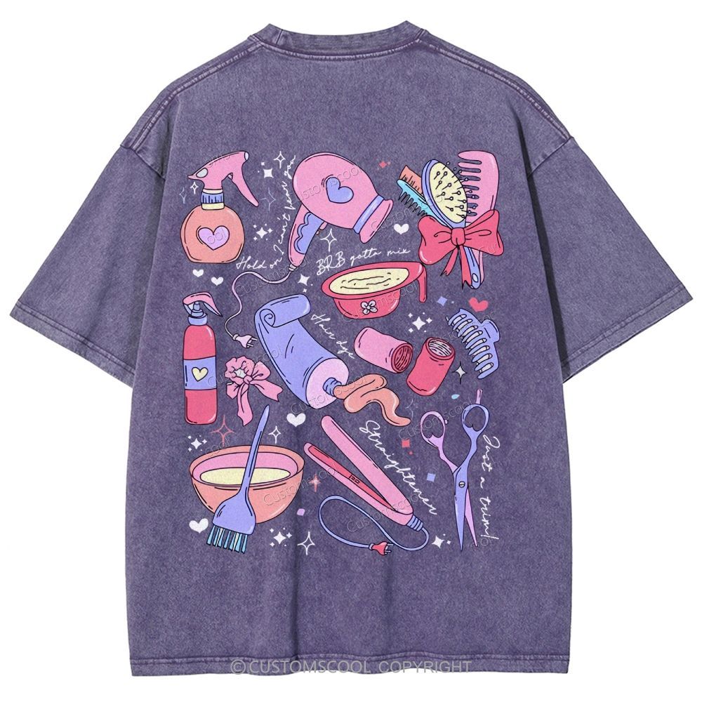Comb Scissors Hair Dryer Addcustom Unisex Fit Washed T-Shirt Customscool