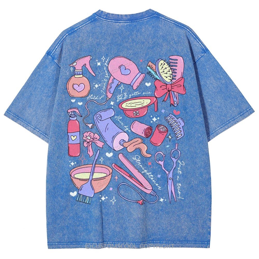 Comb Scissors Hair Dryer Addcustom Unisex Fit Washed T-Shirt Customscool