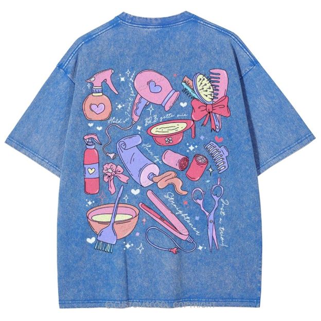 Comb Scissors Hair Dryer Addcustom Unisex Fit Washed T-Shirt Customscool