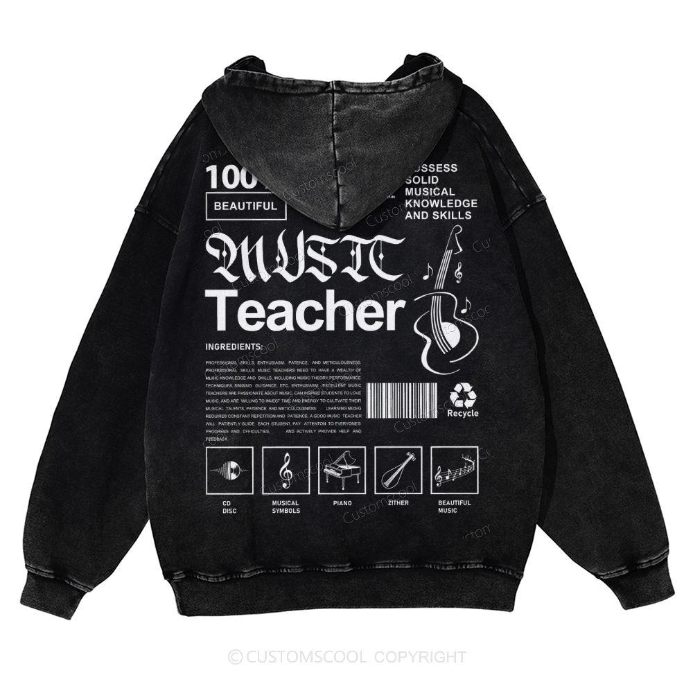 Music Teacher Casual Washed Hoodie