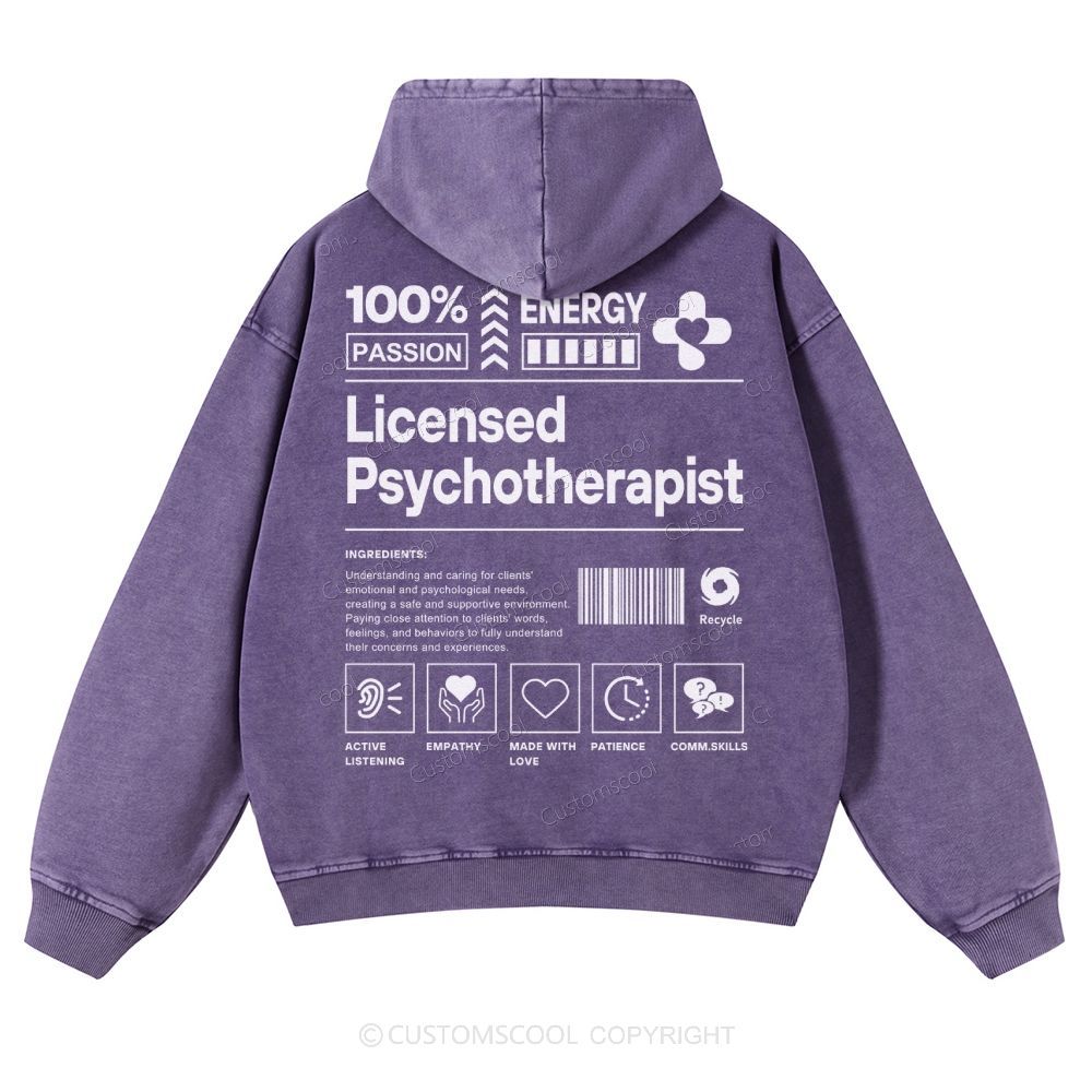 Licensed Psychotherapist Casual Washed Hoodie