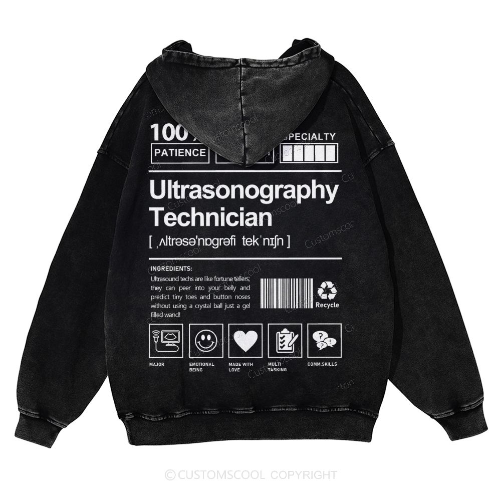 Ultrasonography Technician Casual Washed Hoodie