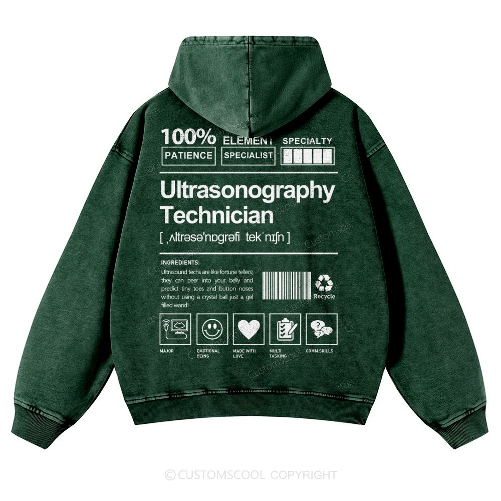 Ultrasonography Technician Casual Washed Hoodie