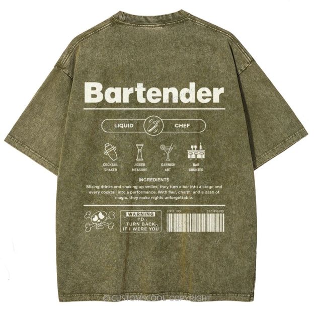 Bartender Unisex Fit Washed T-Shirt Customscool
