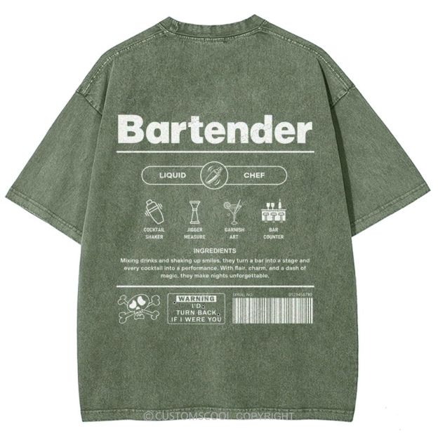 Bartender Unisex Fit Washed T-Shirt Customscool