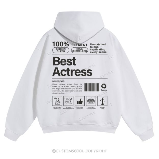 Best Actress Solid Color Hoodie Customscool