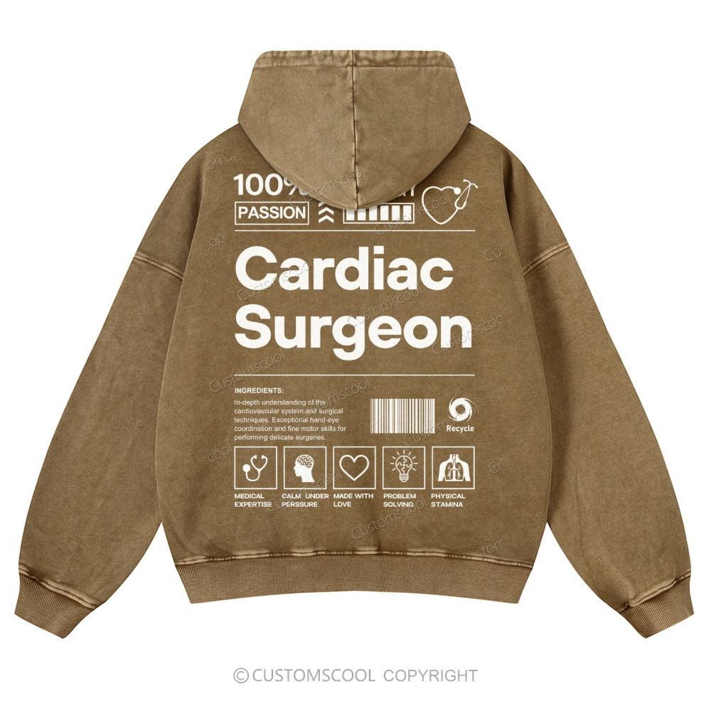 Cardiac Surgeon Casual Washed Hoodie Customscool