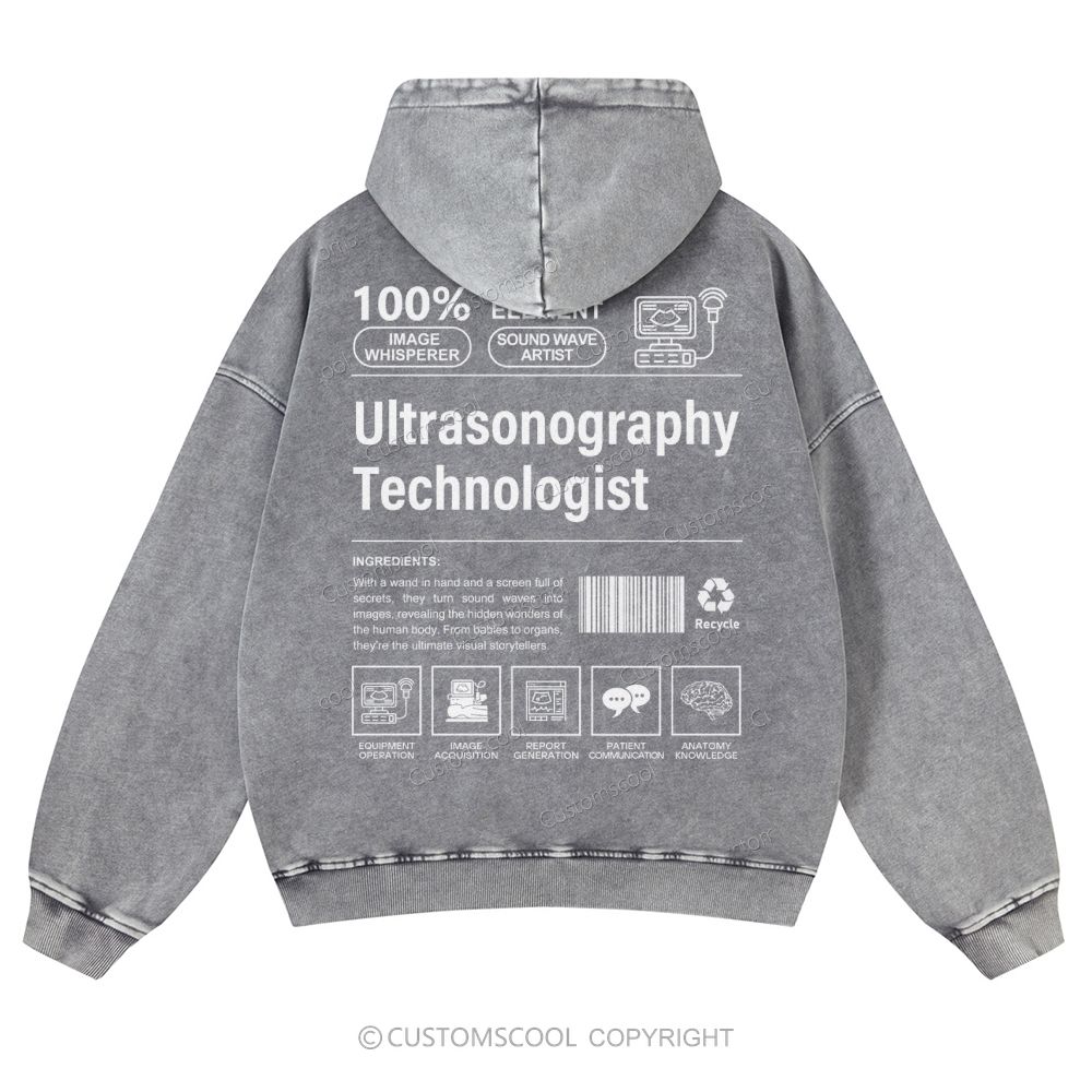 Ultrasonography Technologist Casual Washed Hoodie Customscool