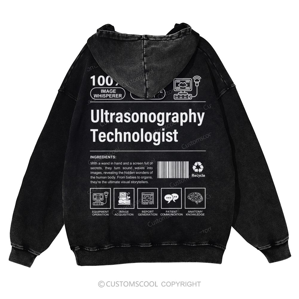 Ultrasonography Technologist Casual Washed Hoodie Customscool