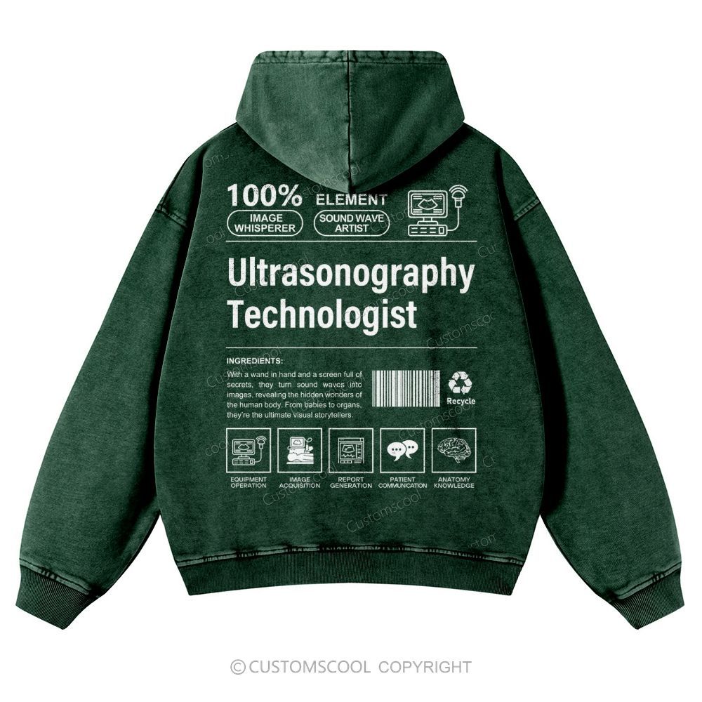 Ultrasonography Technologist Casual Washed Hoodie Customscool