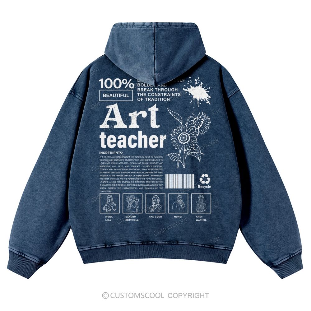 Art Teacher Casual Washed Hoodie Customscool