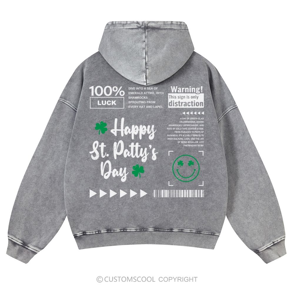 Happy St. Patrick’s Day Casual Washed Hoodie