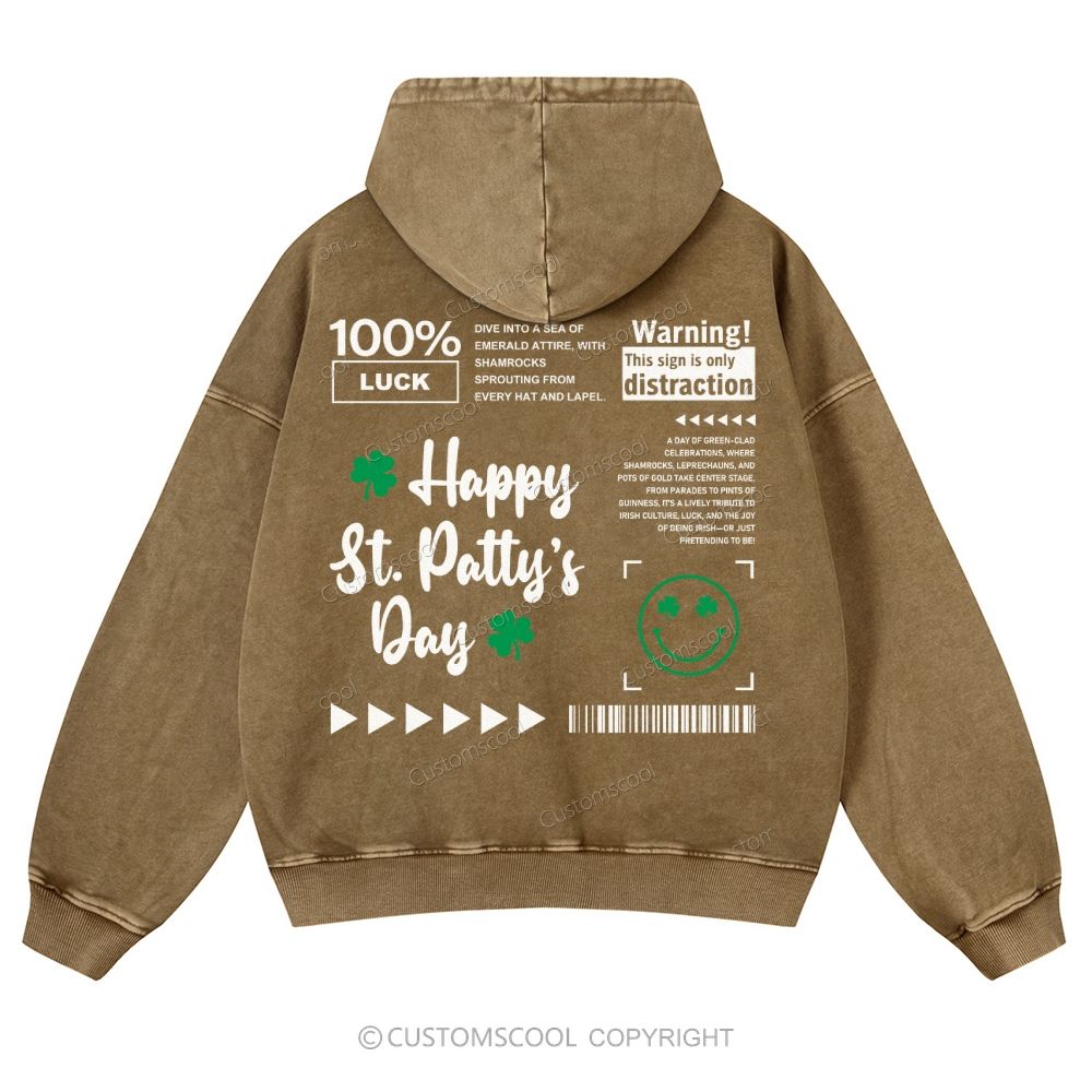 Happy St. Patrick’s Day Casual Washed Hoodie