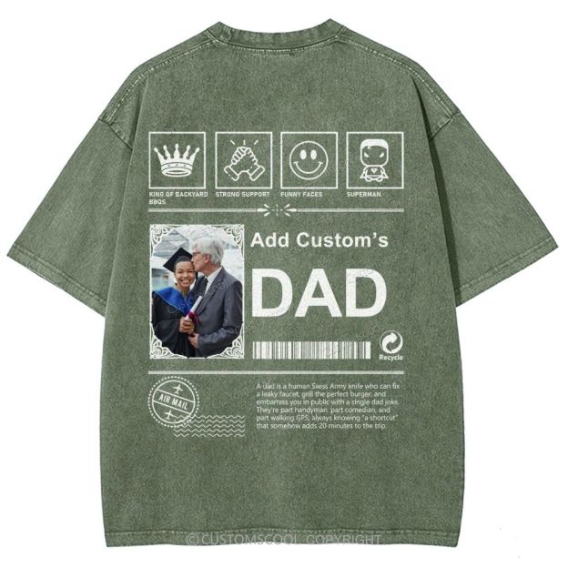 Addcustom's Dad Photo Description Unisex Fit Washed T-Shirt Customscool