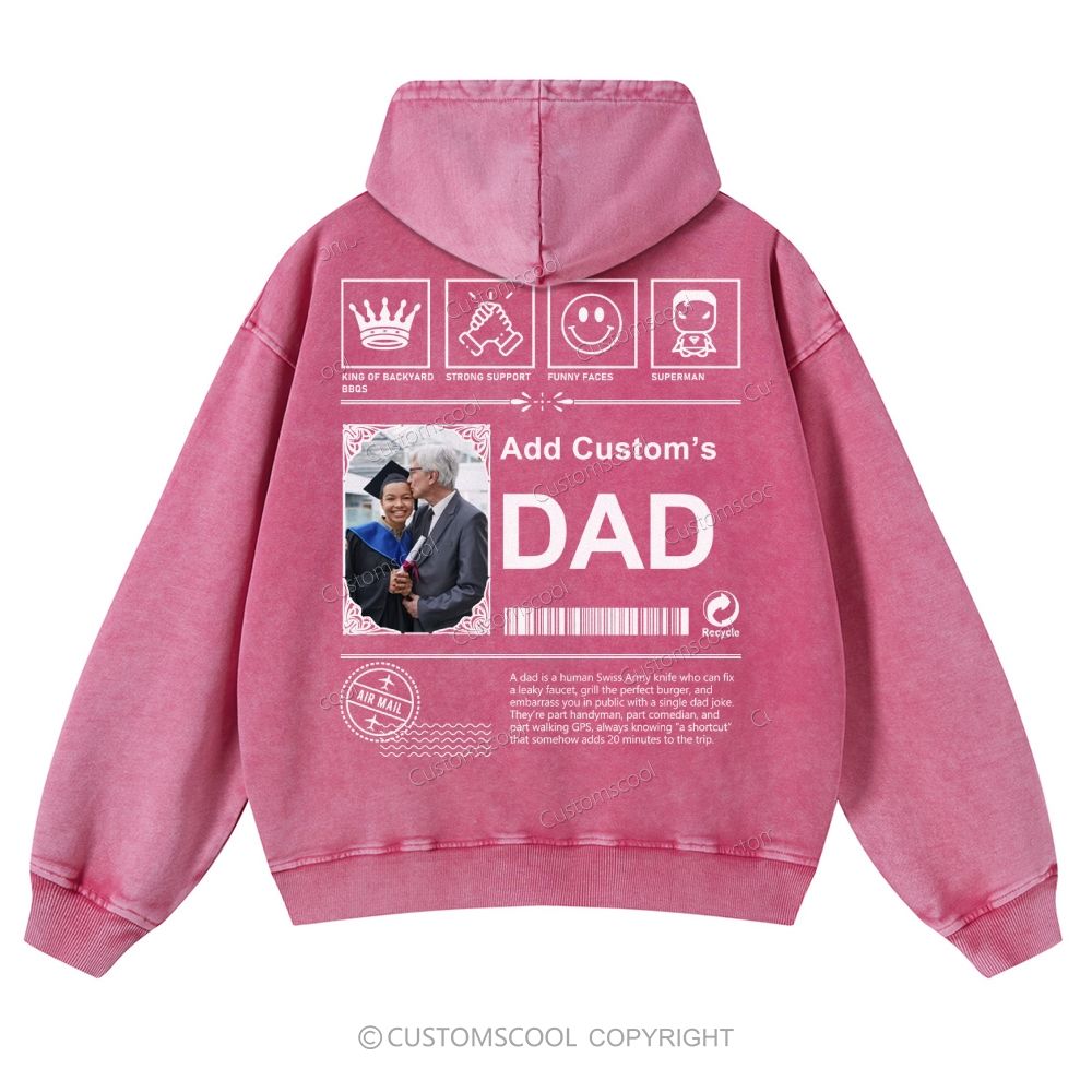 Addcustom's Dad Photo Description Casual Washed Hoodie Customscool