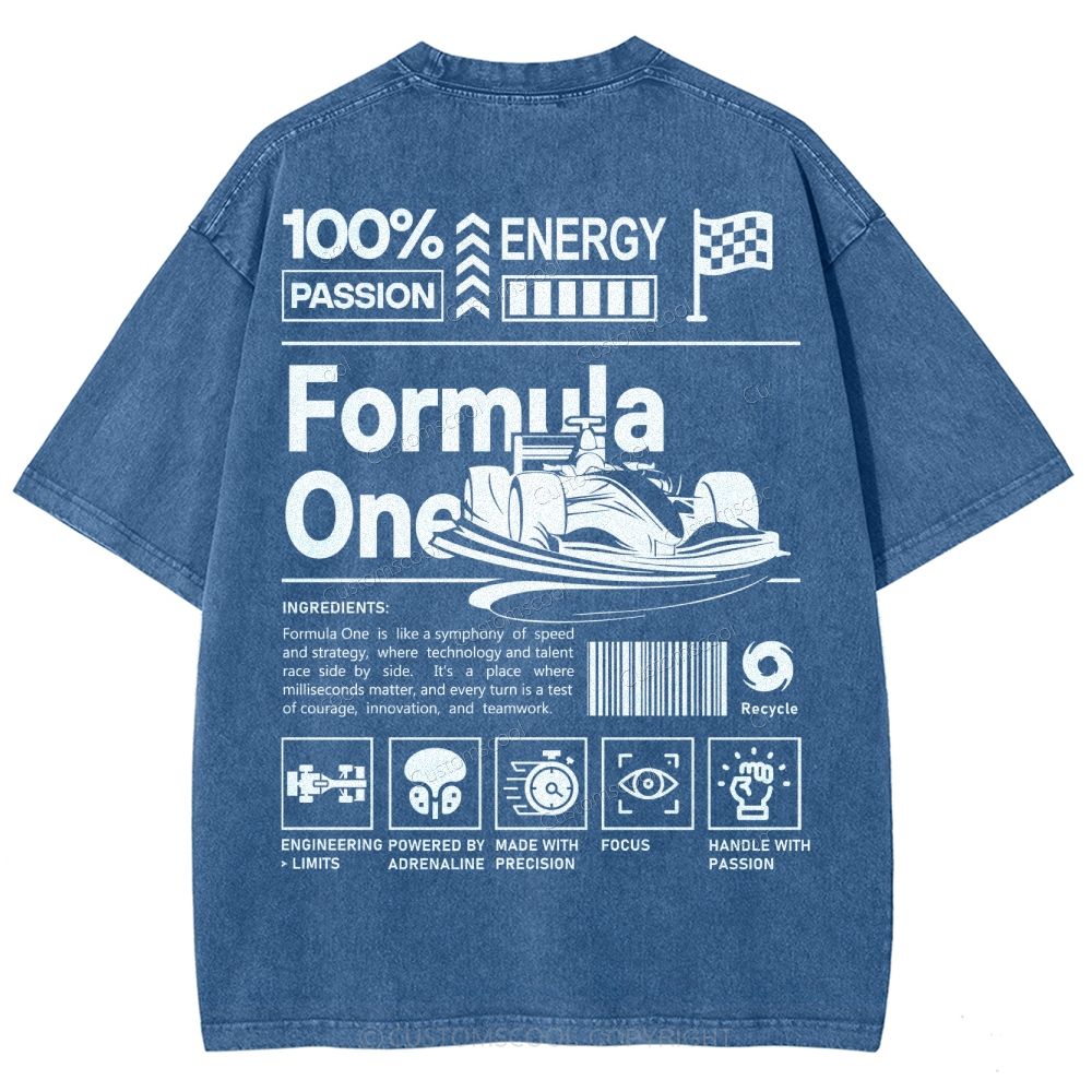 Formula One F1 Unisex Fit Washed T-Shirt Customscool