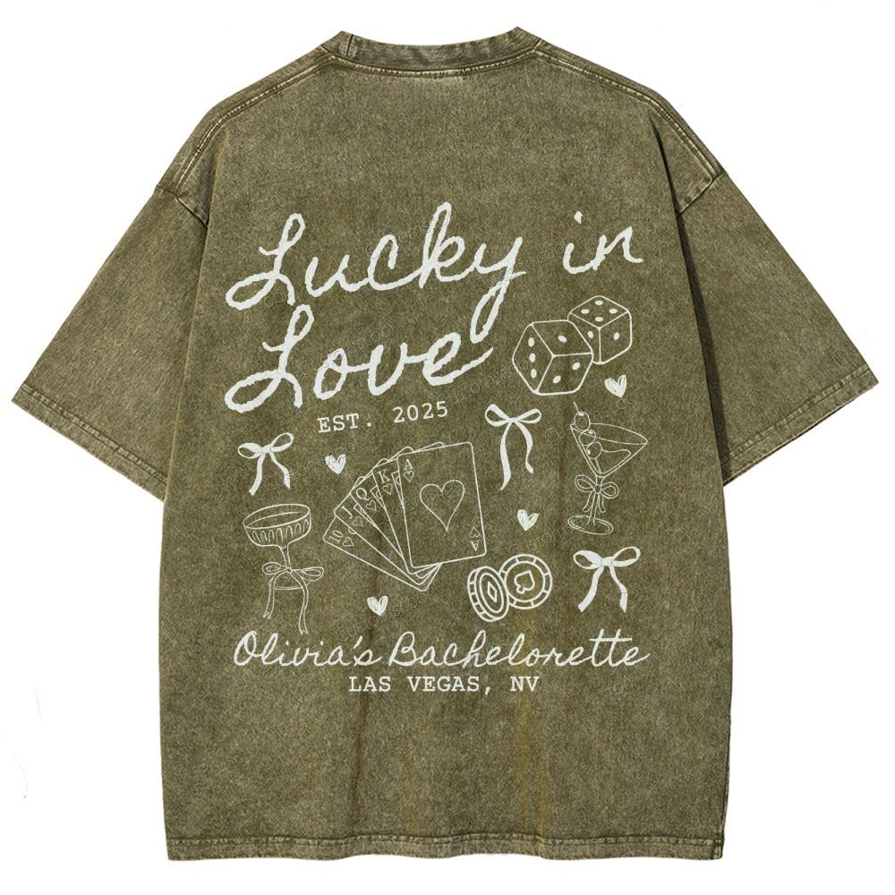 Lucky in Love Custom Bachelorette Unisex Fit Washed T-Shirt Customsool