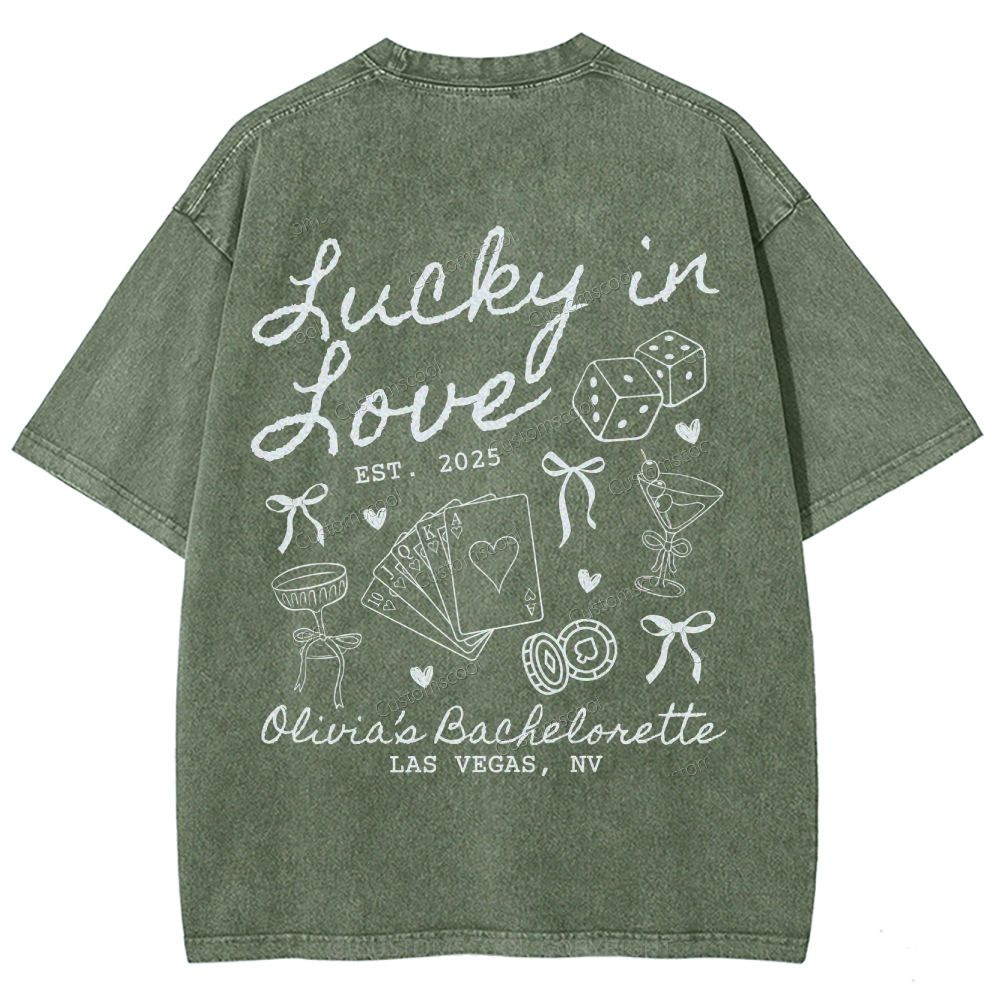 Lucky in Love Custom Bachelorette Unisex Fit Washed T-Shirt Customsool