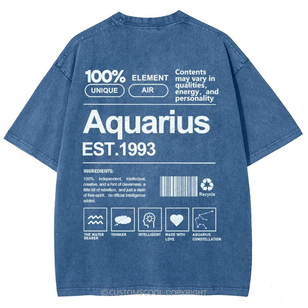 Aquarius Addcustom Unisex Fit Washed T-Shirt Customscool