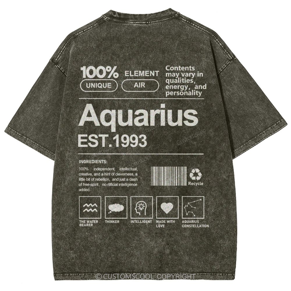 Aquarius Addcustom Unisex Fit Washed T-Shirt Customscool