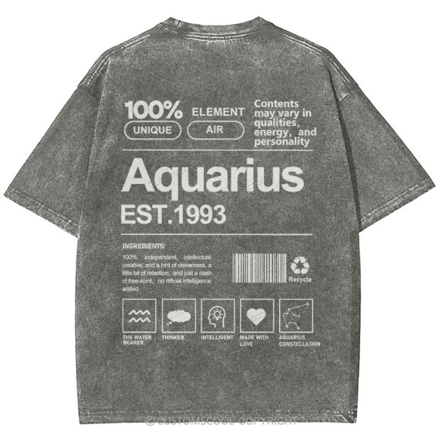 Aquarius Addcustom Unisex Fit Washed T-Shirt Customscool