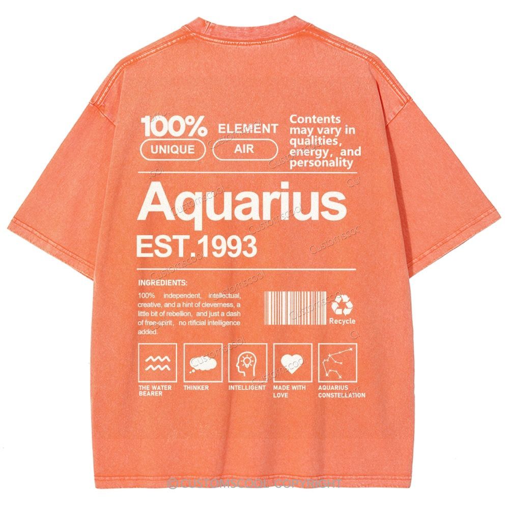 Aquarius Addcustom Unisex Fit Washed T-Shirt Customscool