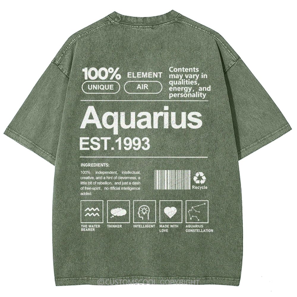 Aquarius Addcustom Unisex Fit Washed T-Shirt Customscool