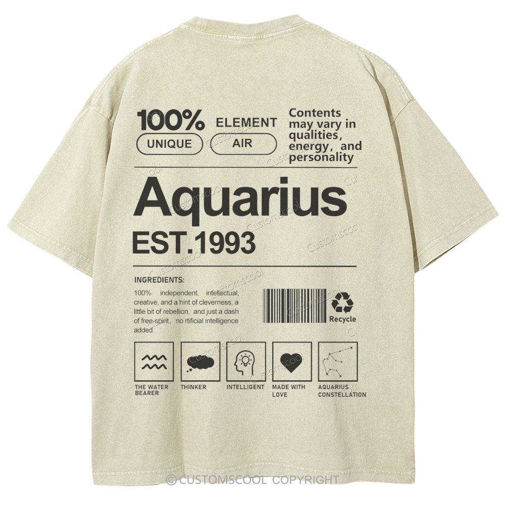 Aquarius Addcustom Unisex Fit Washed T-Shirt Customscool