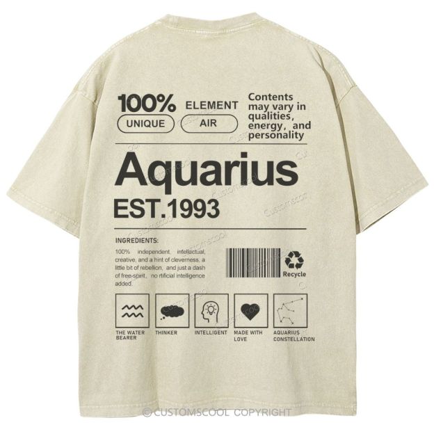Aquarius Addcustom Unisex Fit Washed T-Shirt Customscool