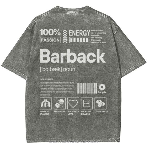 Barback Unisex Fit Washed T-Shirt Customscool