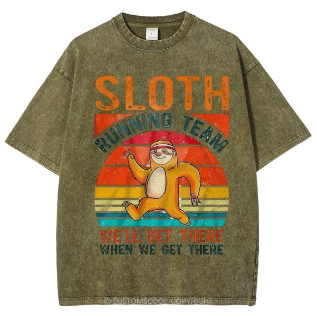 Sloth Running Team Sport Unisex Fit Washed T-Shirt