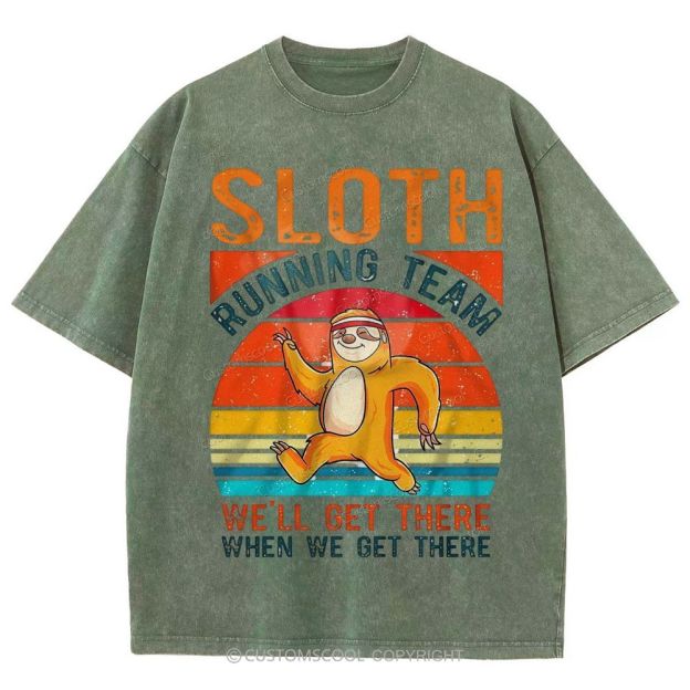 Sloth Running Team Sport Unisex Fit Washed T-Shirt