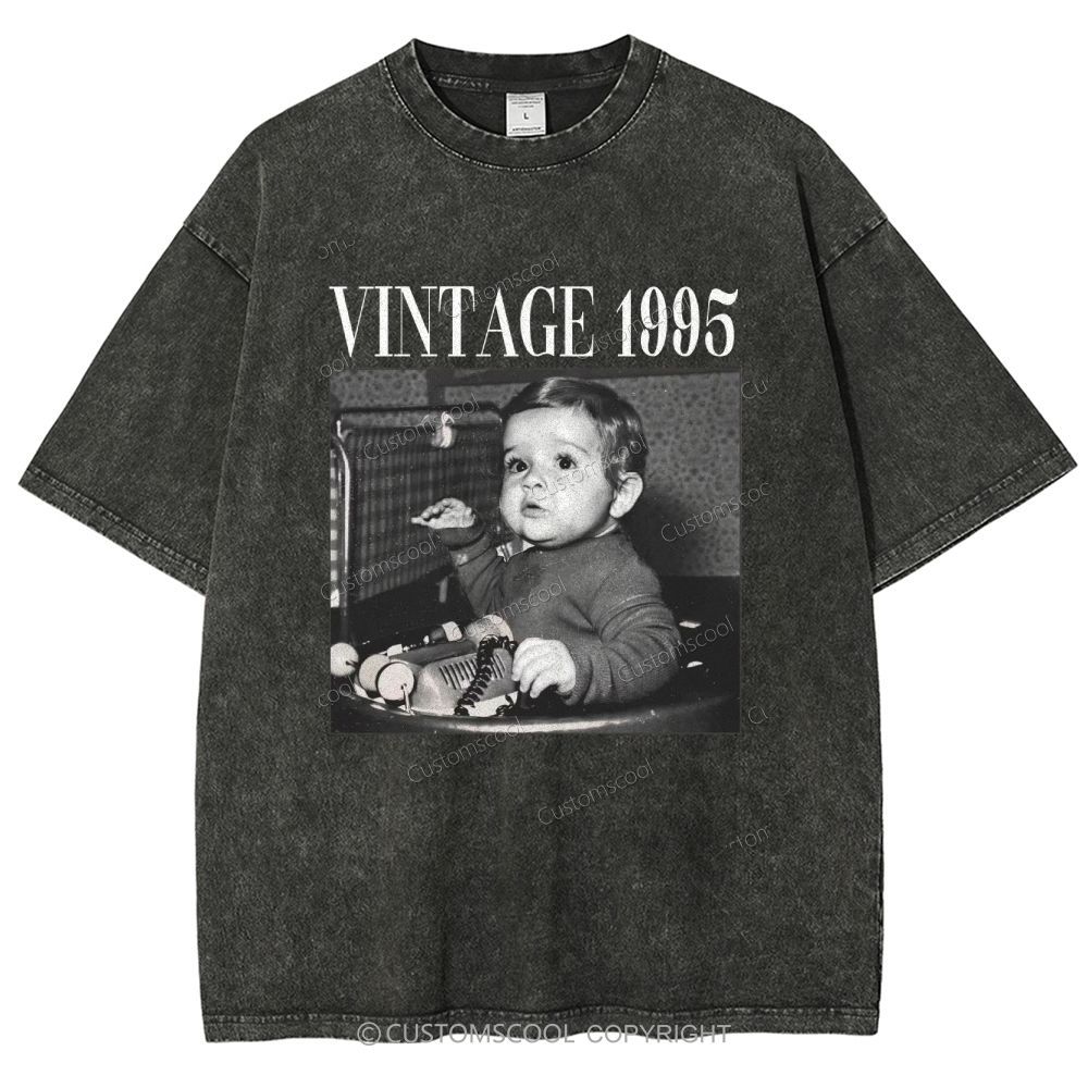 Vintage Addcustom Date Photo Unisex Fit Washed T-Shirt