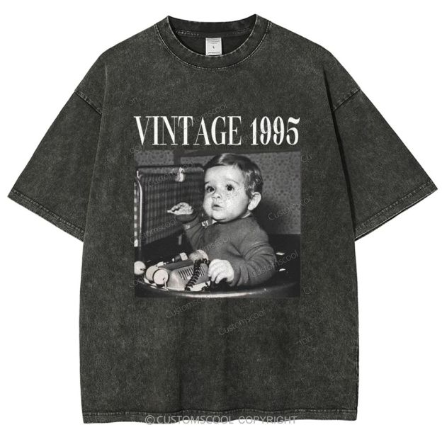 Vintage Addcustom Date Photo Unisex Fit Washed T-Shirt Customscool
