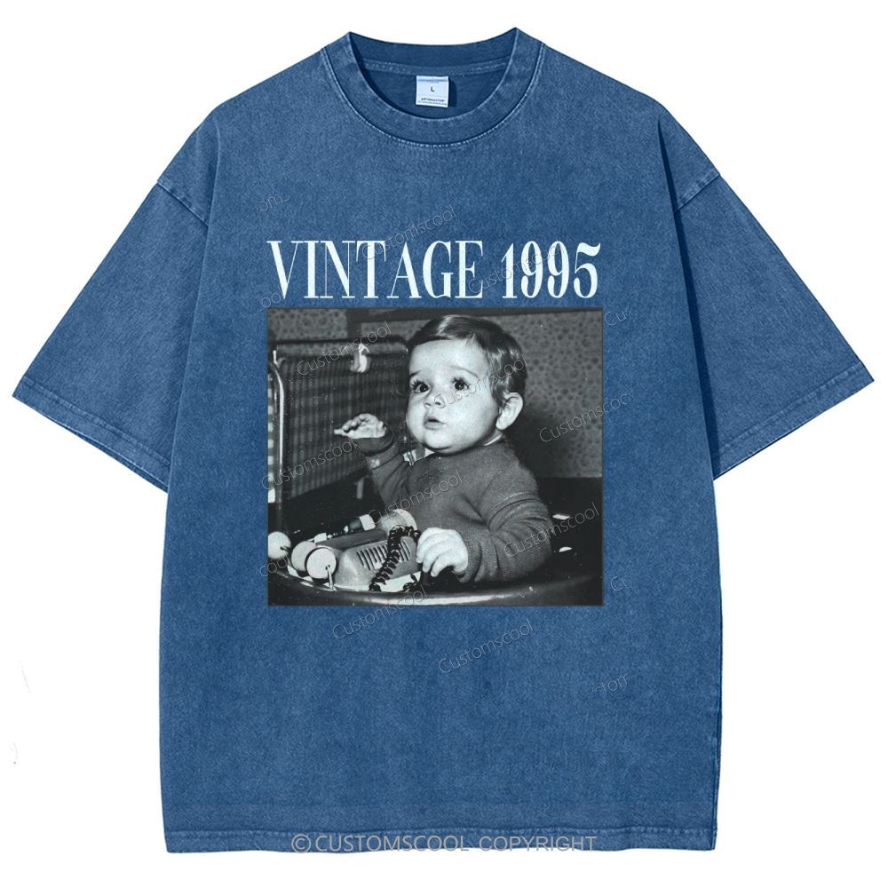 Vintage Addcustom Date Photo Unisex Fit Washed T-Shirt Customscool