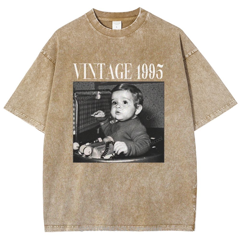 Vintage Addcustom Date Photo Unisex Fit Washed T-Shirt Customscool