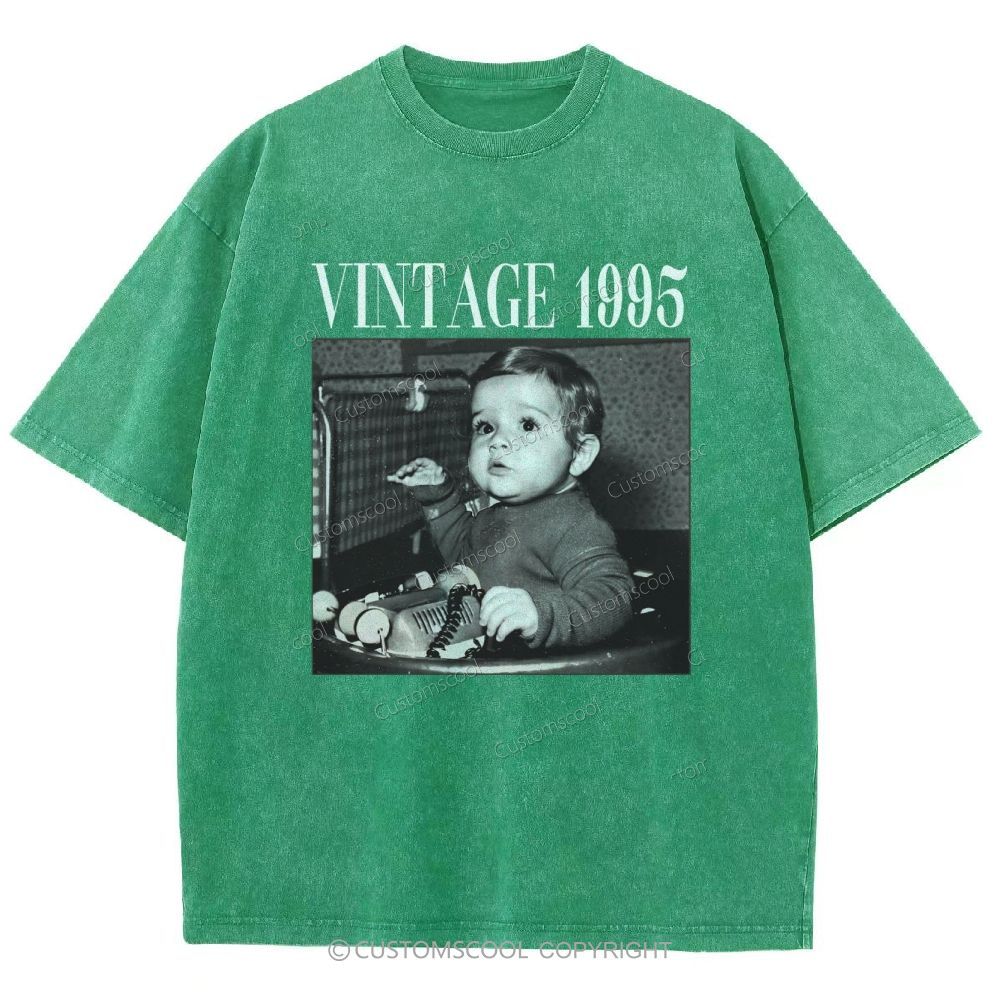Vintage Addcustom Date Photo Unisex Fit Washed T-Shirt Customscool