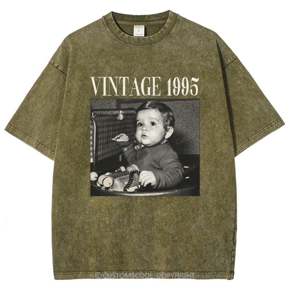 Vintage Addcustom Date Photo Unisex Fit Washed T-Shirt Customscool