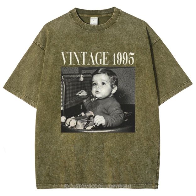 Vintage Addcustom Date Photo Unisex Fit Washed T-Shirt Customscool
