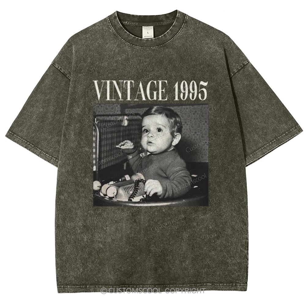 Vintage Addcustom Date Photo Unisex Fit Washed T-Shirt Customscool