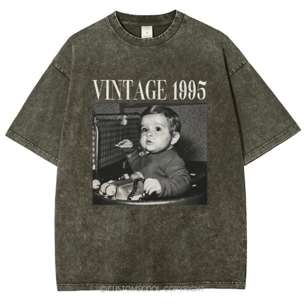 Vintage Addcustom Date Photo Unisex Fit Washed T-Shirt Customscool