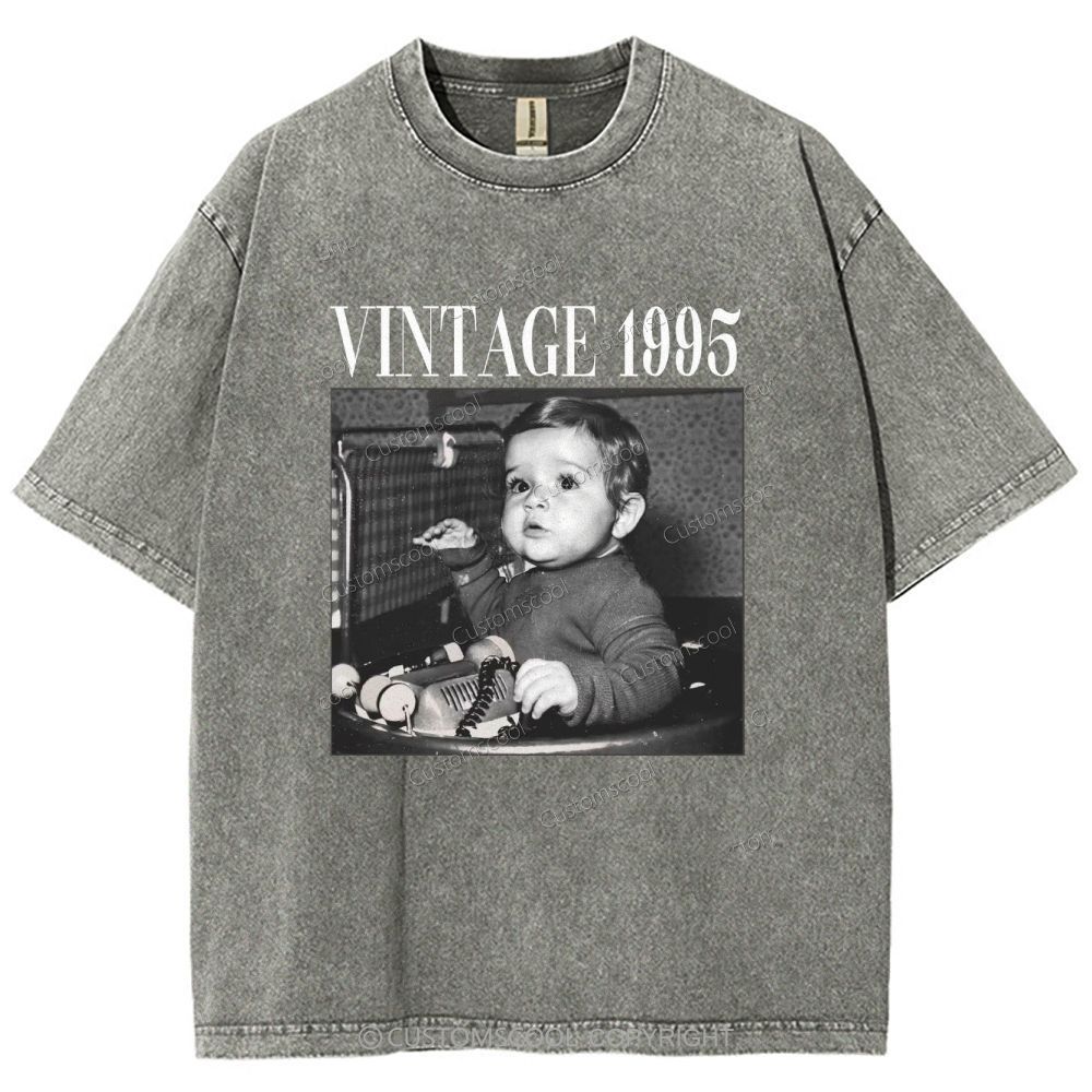 Vintage Addcustom Date Photo Unisex Fit Washed T-Shirt Customscool