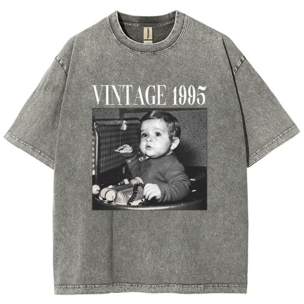 Vintage Addcustom Date Photo Unisex Fit Washed T-Shirt Customscool