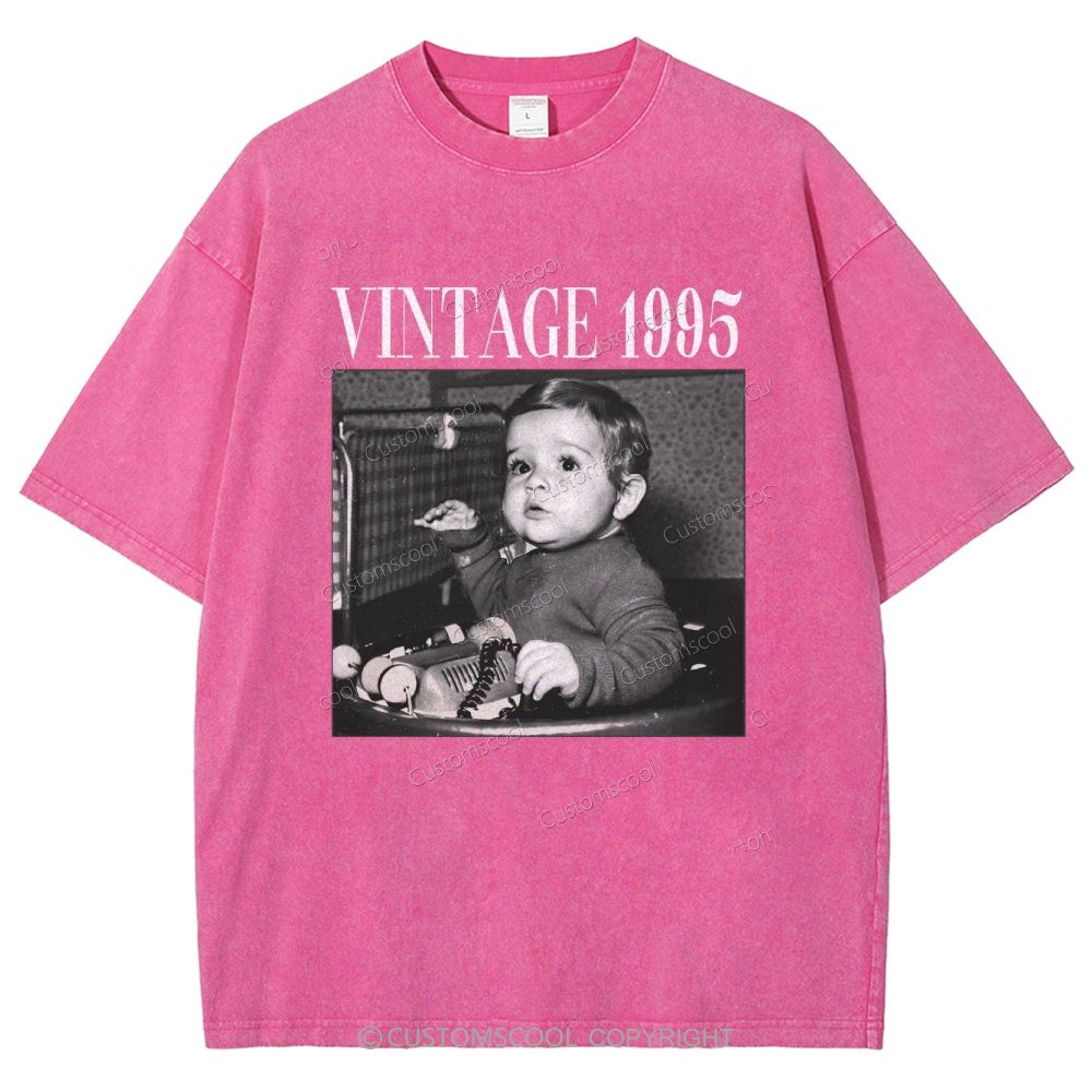 Vintage Addcustom Date Photo Unisex Fit Washed T-Shirt Customscool