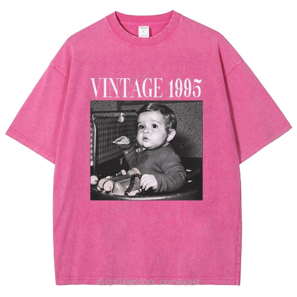 Vintage Addcustom Date Photo Unisex Fit Washed T-Shirt Customscool