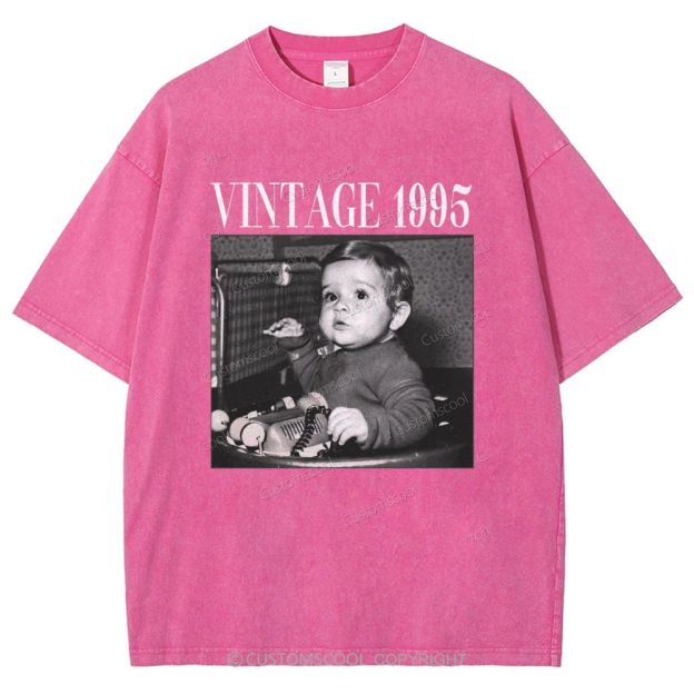 Vintage Addcustom Date Photo Unisex Fit Washed T-Shirt Customscool