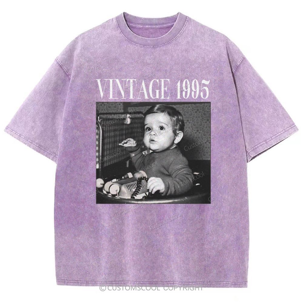 Vintage Addcustom Date Photo Unisex Fit Washed T-Shirt Customscool