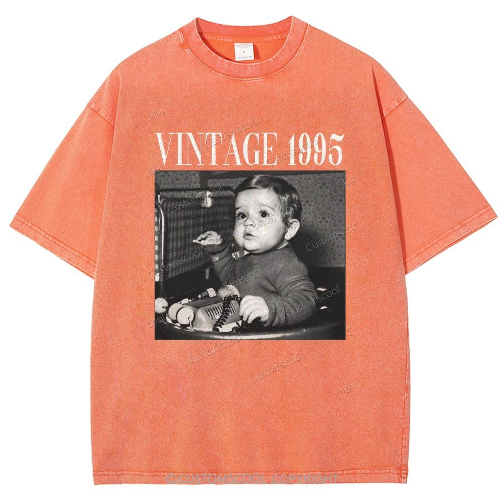 Vintage Addcustom Date Photo Unisex Fit Washed T-Shirt Customscool